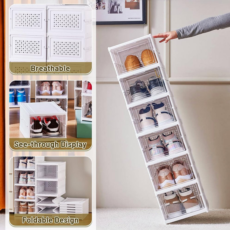Shoe Box Storage Organizer Foldable Sneaker Boxes Collapsible Footwear Case-6 — image 6