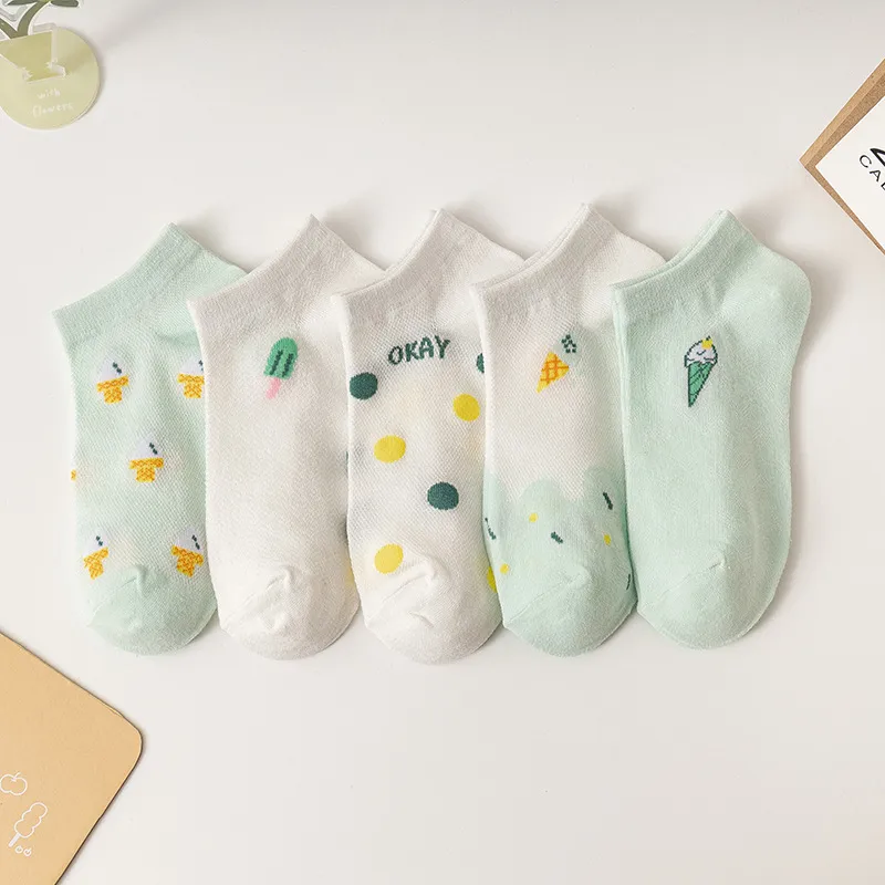 Female Summer Cute Cartoon Ear Cat Socks - Ice Cream