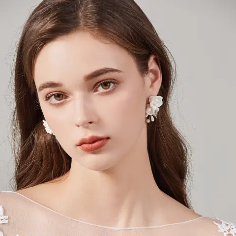 Ceramic Earrings with White Flowers