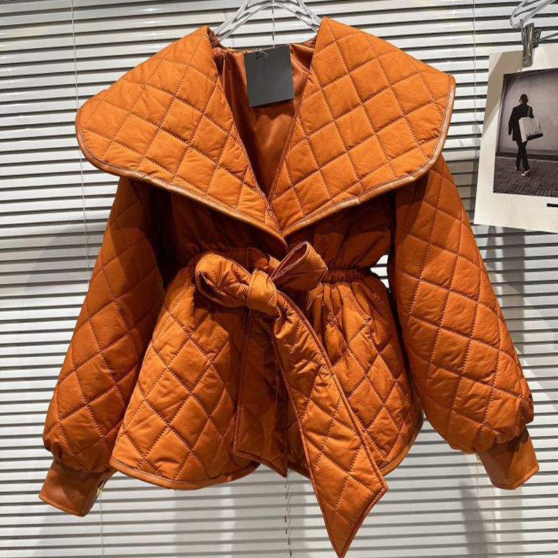 Stylish Navy Collar Bow Tie Cotton Jacket Orange - Shop at LoveMi