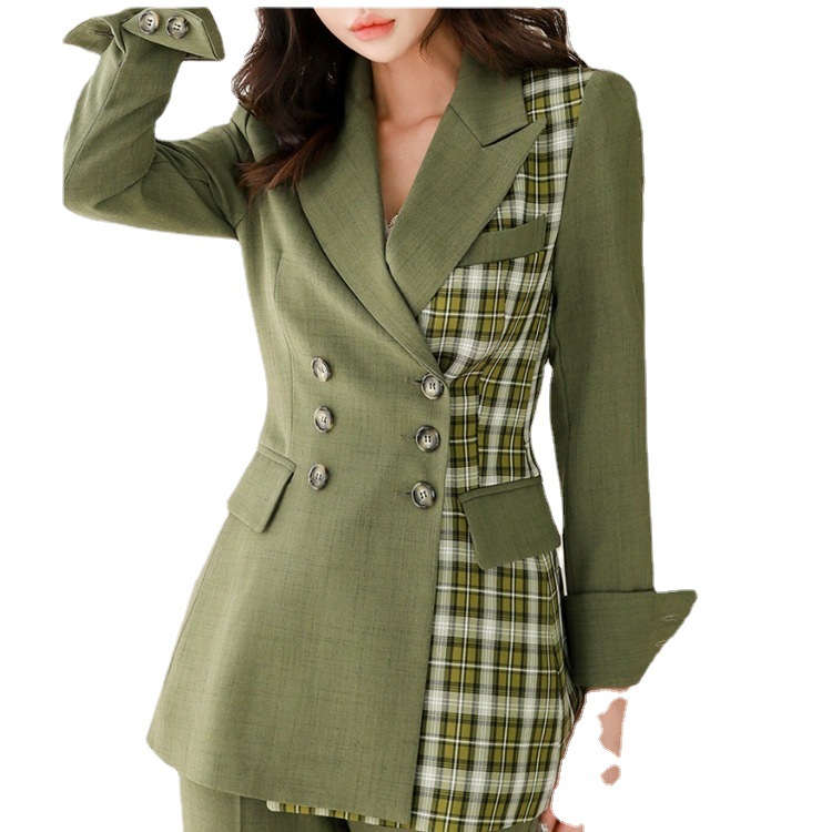 Slim Temperament Plaid Stitching Small Suit Straight Slim Trousers