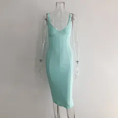 Solid Colour Summer Simple Strapless Backpack Hip Dress - Green - View 1