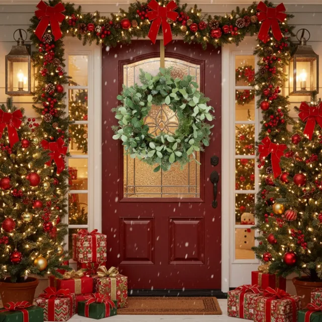 24in Christmas Wreath Foliage Cedar With Pinecone & Berry Accents Artificial Plants Garland Full Greenery Holiday Door Decor Festive Green - Shop at LoveMi