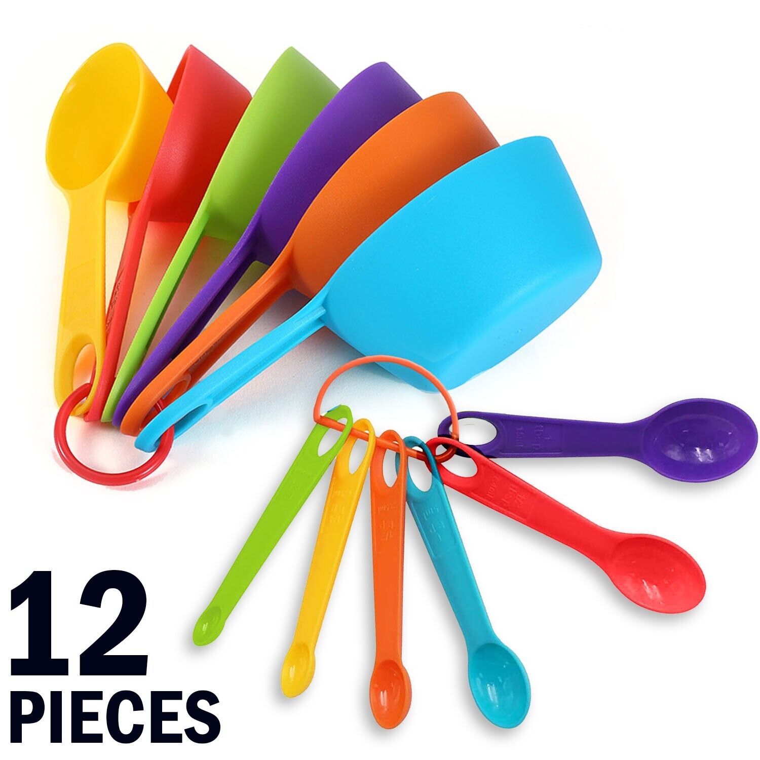 6 Measuring Spoons and 6 Cups Set. we ship only inside the US, USPS First Class Package 2 Day Handling , 2-5 Day Shipping. 12-Piece Plastic Measuring Cups and Spoons Set Great for Baking and Cooking 12 Piece Measuring Cups and Spoons Set, Colored Kitchen 