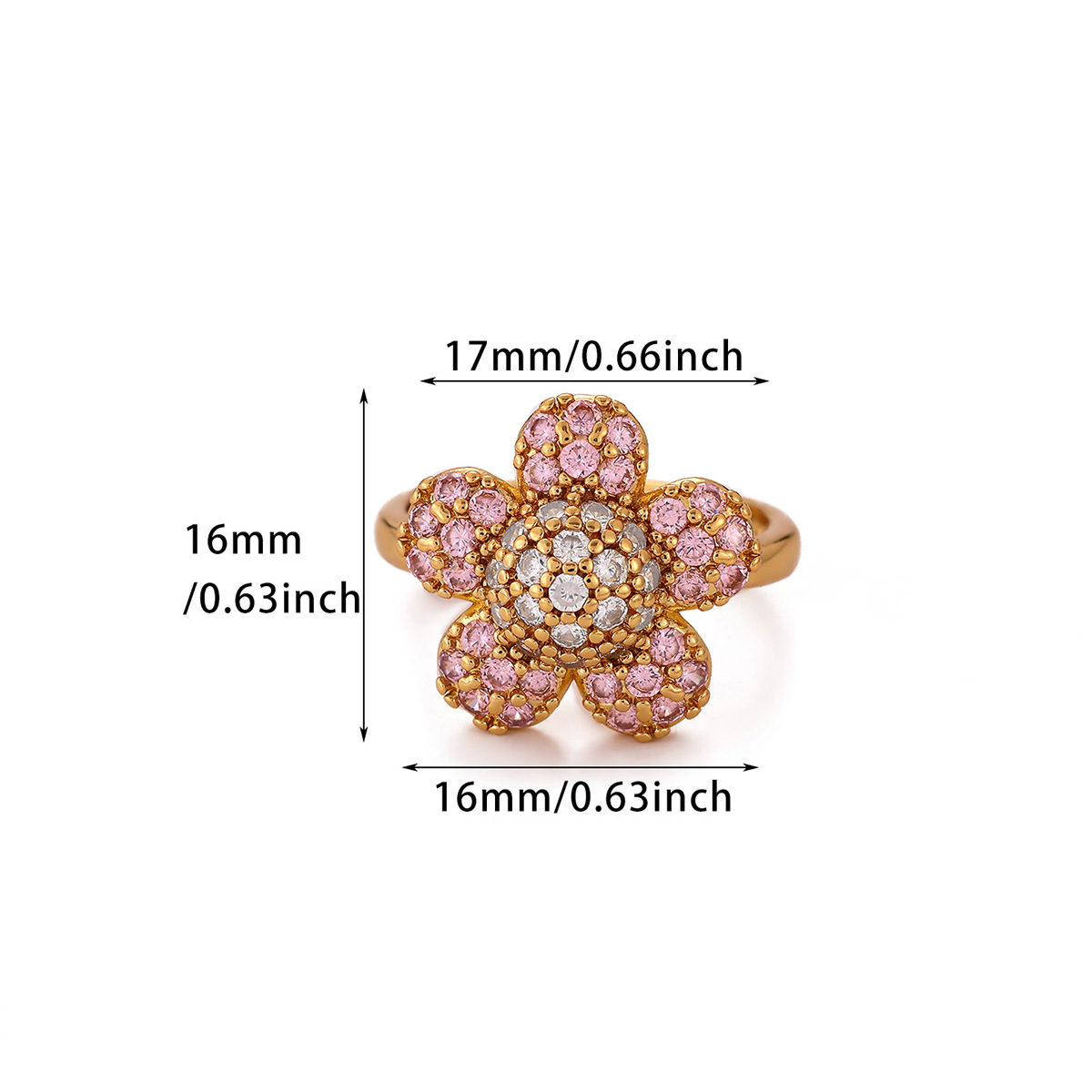 European & American Retro Elegant Camellia Heart Ring, 18K Gold Plated With Rhinestones, Luxury Colorfast Band, Gentle & Stylish Finger Ring
