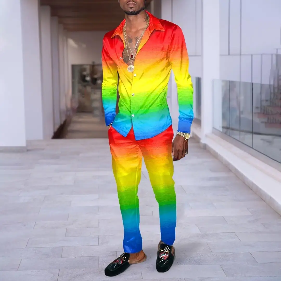 Hip Hop Hong Kong Style Fashion 3D Printing Casual Long Sleeve Shirt Suit