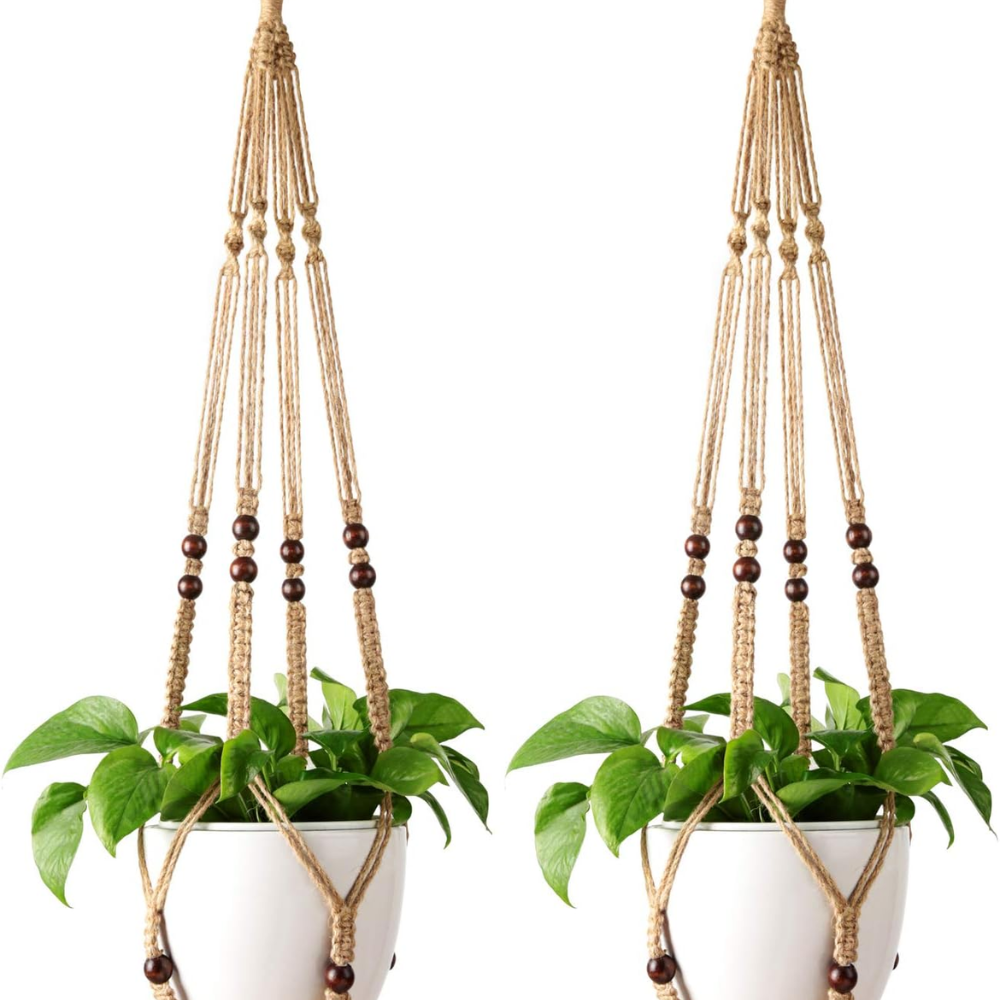 2 Pack 35 Inch Macrame Plant Hangers Indoor Hanging Planter Basket Brown