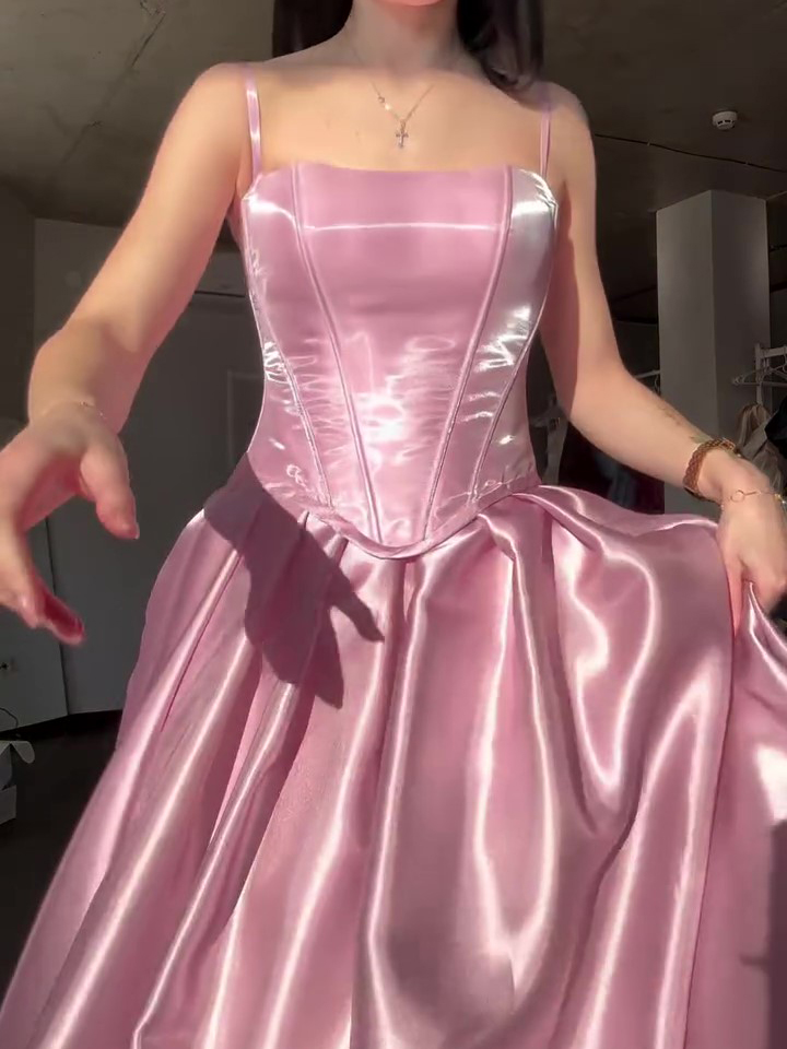 Corset Drop-Waist Spaghetti Strap Luminous Satin Ball Gown