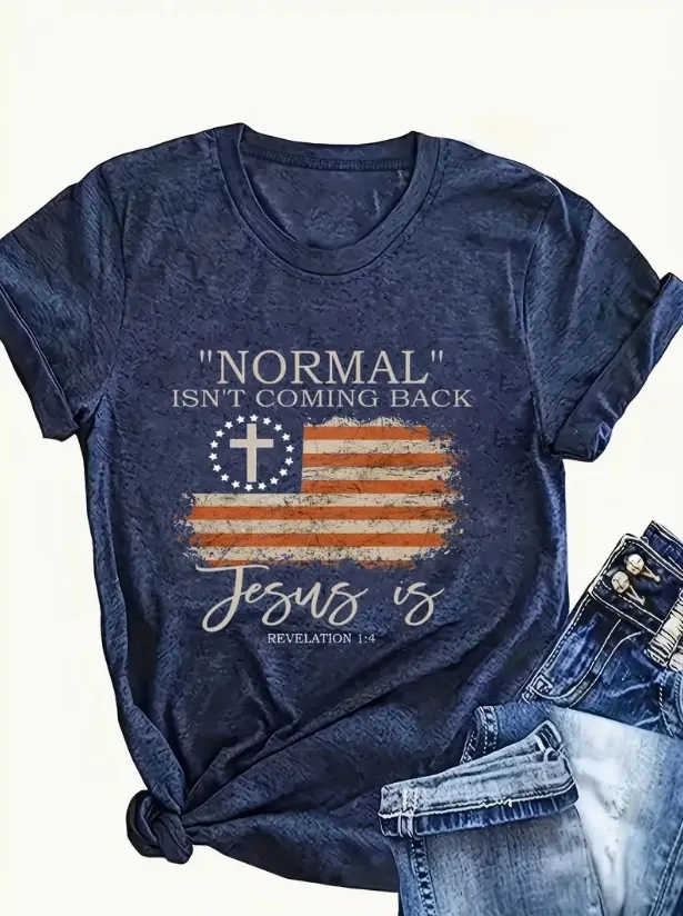 American Flag Printed Round Neck Vest Casual And Loose Daily Wear Women's Clothing Navy Blue - Shop at LoveMi