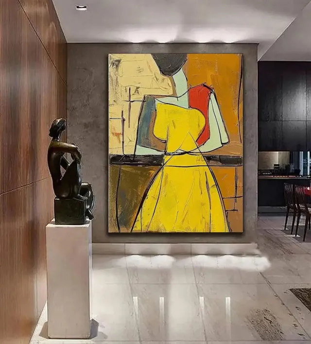 Hand painted People Oil Painting On Canvas Abstract Large Yellow Texture Vintage Wall Art Wabi Sabi Painting Bedroom Large Wall Decor Gift Painting... Without Inner Frame - Shop at LoveMi