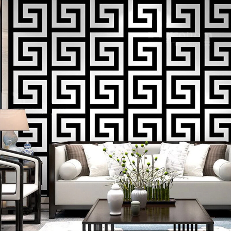 Debona Athena Greek Key Metallic Glitter Wallpaper All Colours-White Black — image 8