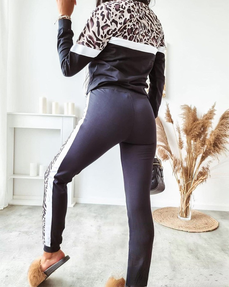 Ladies' New Striped Stitching Crew Neck Suit