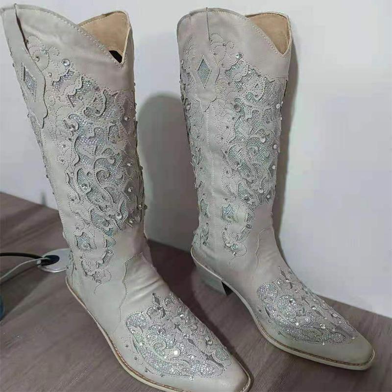 Title 5, Womens Rhinestone Hollow Flower High Boots. El...