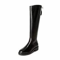 New Fashion But Knee-high Thick Heel Long Martin Leather Boots - Black - View 1