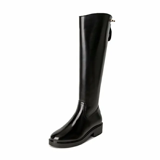 New Fashion But Knee high Thick Heel Long Martin Leather Boots Black - Shop at LoveMi