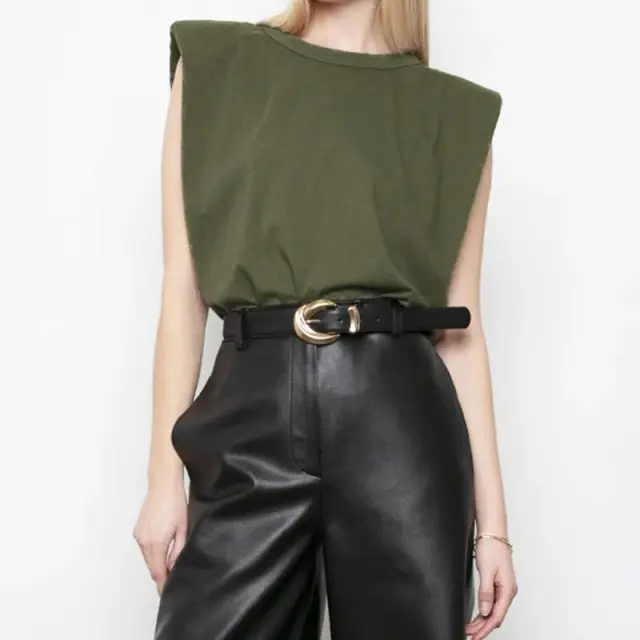 Fashionable Shoulder Pads Silhouette Vest T shirt Army Green - Shop at LoveMi