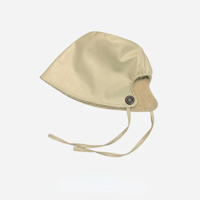 Lace Up Basin Hat With Rear Split PU Leather Beige - Shop at LoveMi