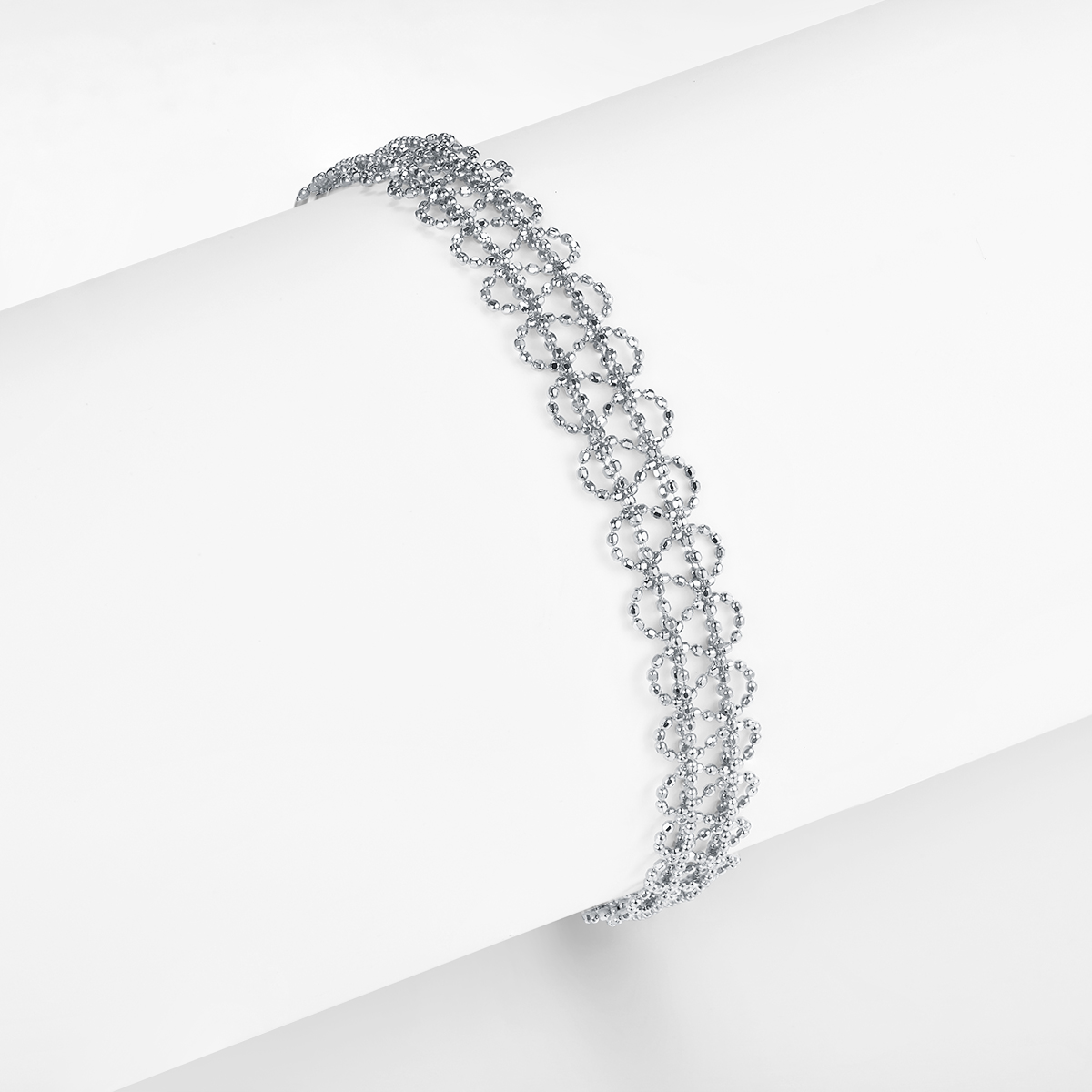 S925 Sterling Silver Hollow Circle Link Bracelet For Women 18.5cm Adjustable 9.0mm Width Lightweight 3.2g Platinum Plated Gift Box