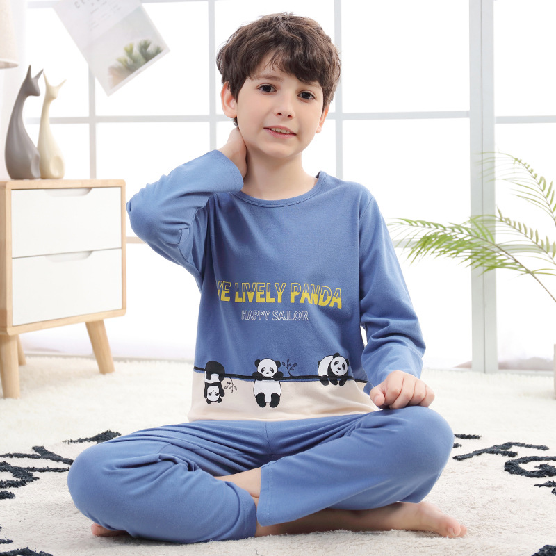 بيجاما أولاد خفيفة من القطن ناعمة بأكمام طويلة للربيع والخريف