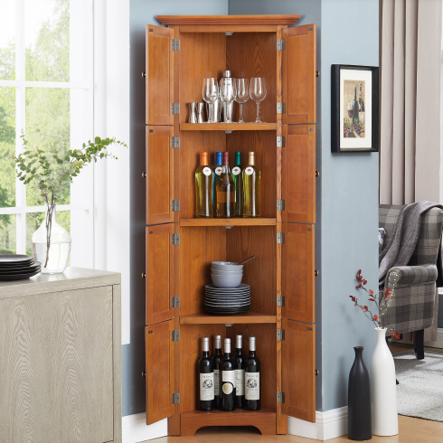 72'' Corner Pantry Cabinet 4 Tier Storage 8 Doors Adjustable Shelves