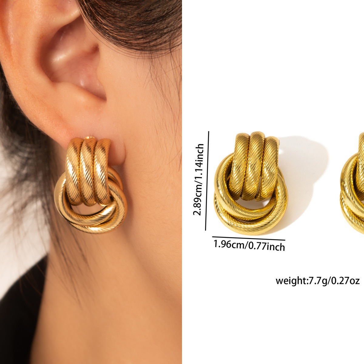 Daily Commute Gold Stainless Steel Earrings, Niche Light Luxury High-End Non-Fading Titanium Steel Ladies Earwear