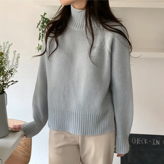 Half High Collar Sweater For Women In Autumn And Winter Light Blue - Shop at LoveMi
