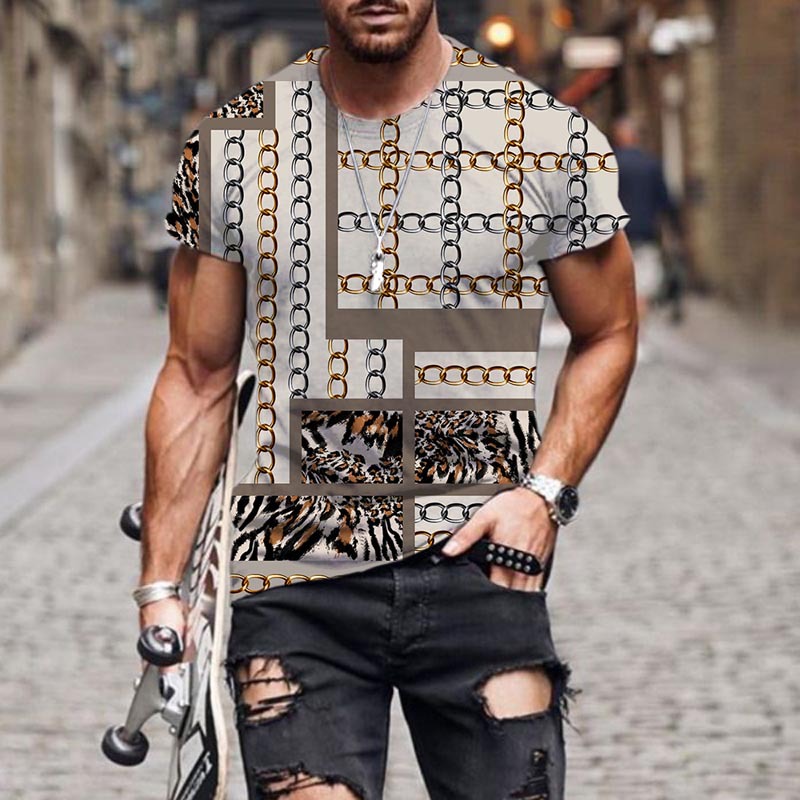 Title 3, Gold Pattern 3D Print T-Shirt Half Sleeve, styl...