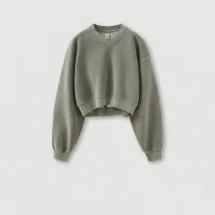Vintage Wash And Fleece V-neck Hoodie - Grey - View 1