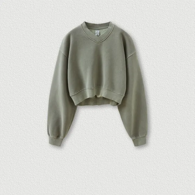 Vintage Wash And Fleece V neck Hoodie Grey - Shop at LoveMi