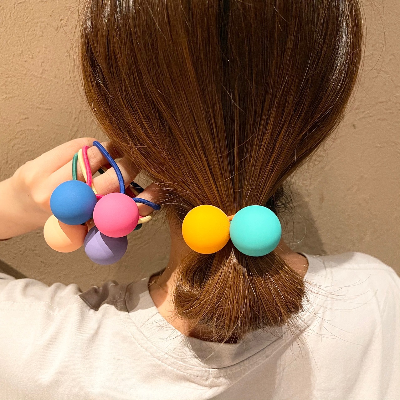 Title 1, Fluorescent Color Round Ball Hair Ring Girl Can...