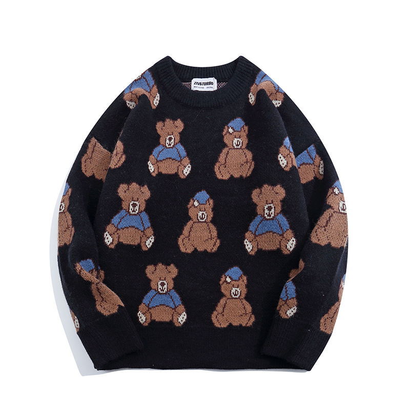 Casual All-match Full-print Bear Crew Neck Sweater