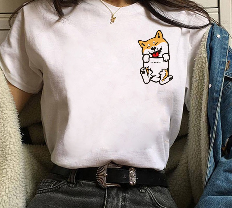 Cute Shiba Inu Print Men And Women Couple T-shirt Bottoming