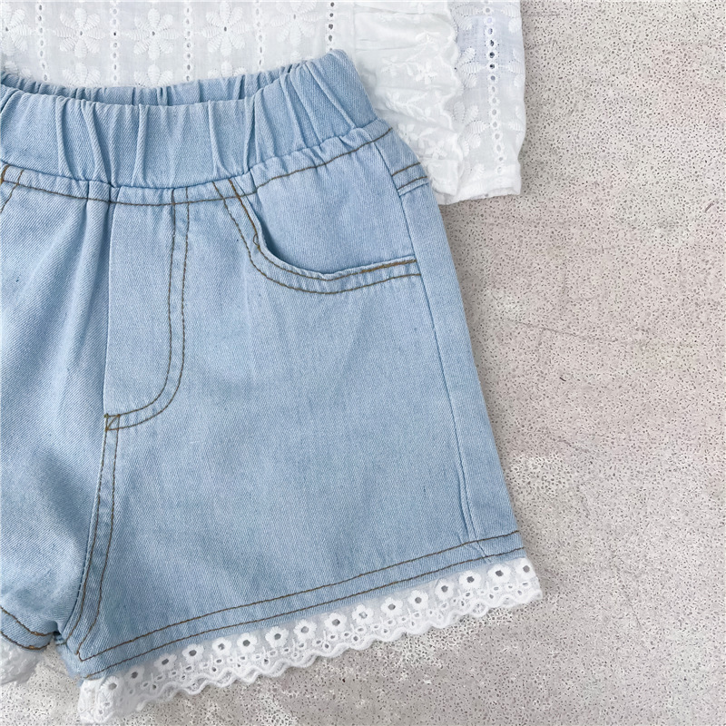 Lace Denim Shorts For Girls All match Denim Hot Pants Photo Color - Shop at LoveMi