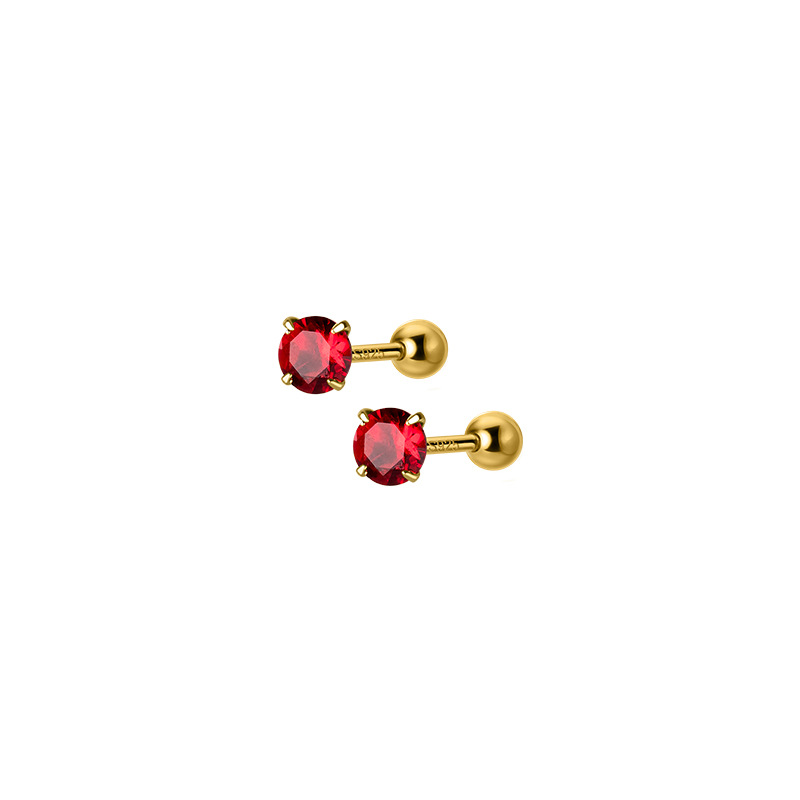 S925 Silver Simple Elegant Red Single Rhinestone Ear Studs