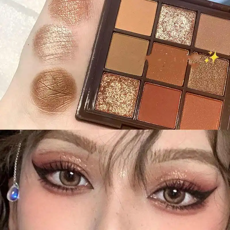 Nine Colour Eyeshadow Tray Cement Dark Punk Smoked Black And White Grey Metal Pearlescent - Chocolate