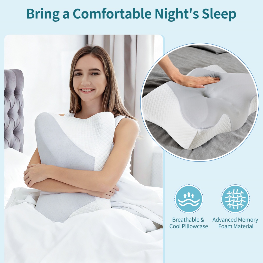 Cervical Neck Pillow, Cooling Ergonomic Memory Foam Pillows  Dual Height Orthopedic Support Contour Pillow For Side — foto 12