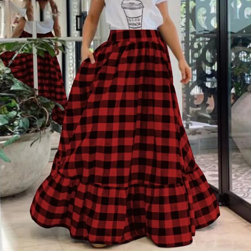 European And American Women's Plaid Print Stitching Casual Dress - Red