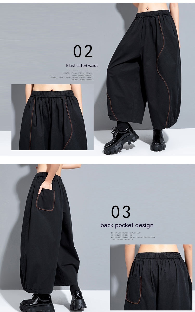 Title 3, Womens Lace-up Wide-leg Pants with Contrast Co...