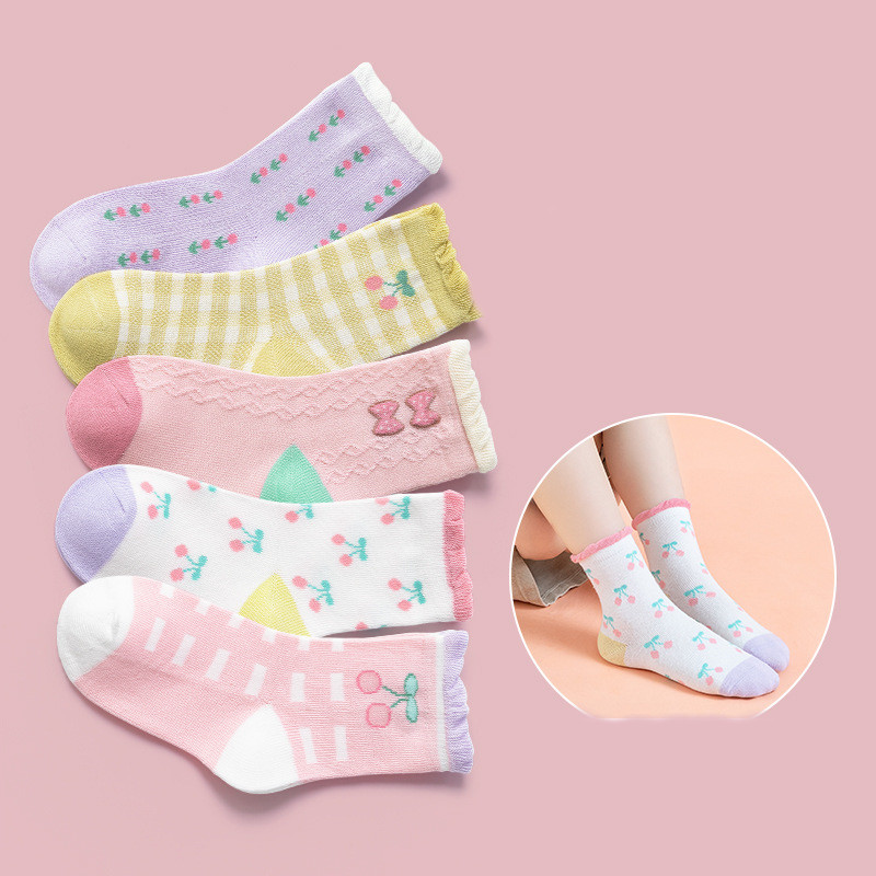 Children's Socks French Plaid Strawberry Cute Cartoon