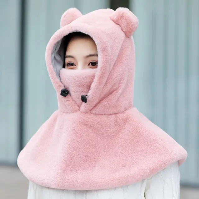 Warm Windshield Plush Cloak Shawl Face Mask Pink - Shop at LoveMi
