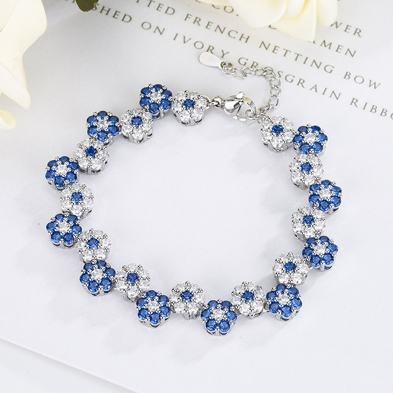 New Arrival Jewelry Set For Women, Flower Simulated Zirconia Bracelet & Clavicle Necklace, Elegant Light Luxury Versatile Fashion Accessories