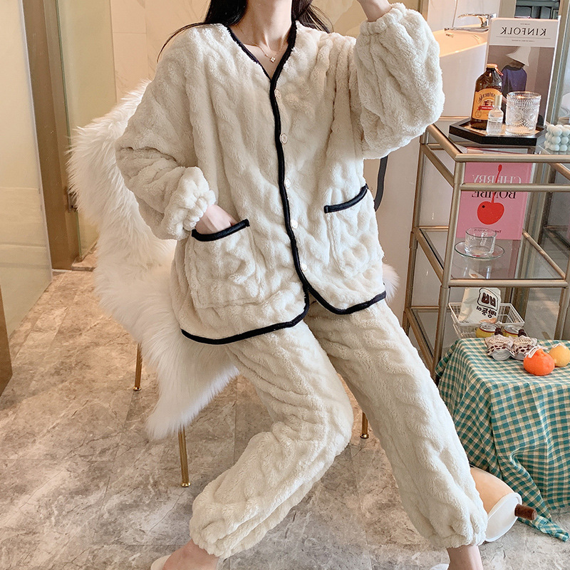 Title 5, Coral Fleece Pajamas Women Thickened Warmth Swe...