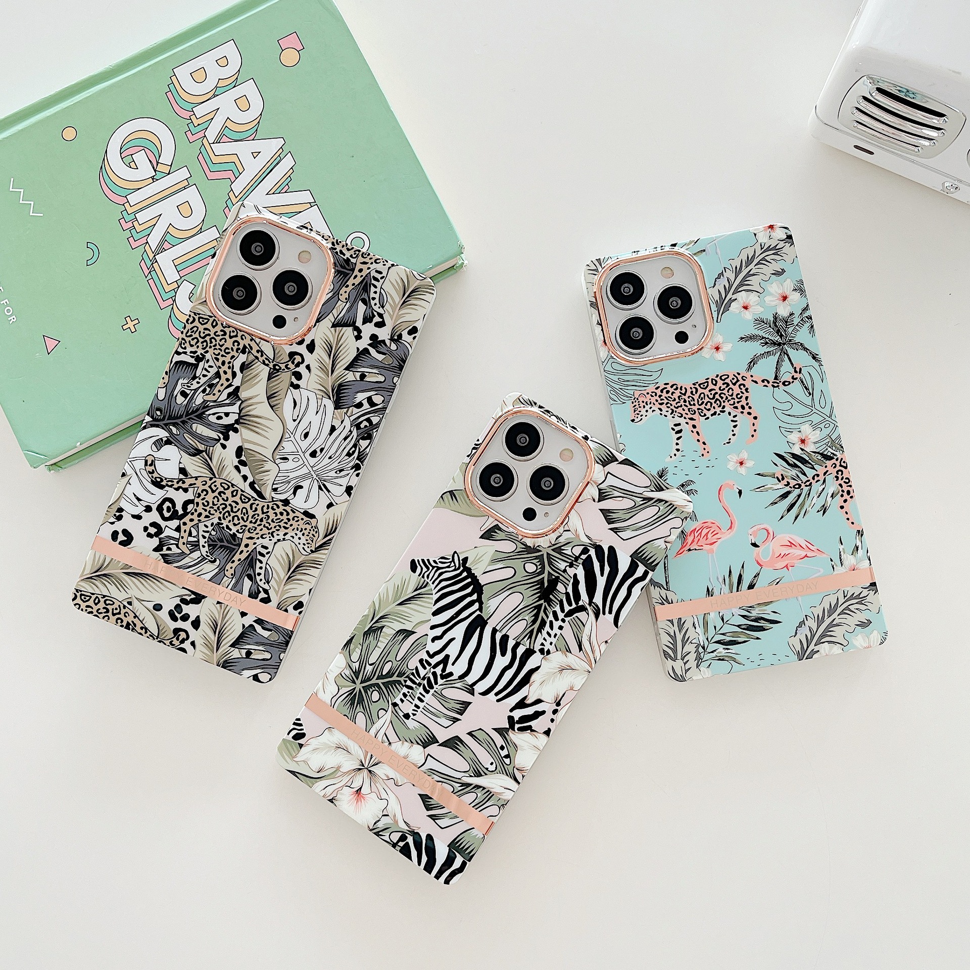Funda carcasa jungla animal grúa leopardo cuadrada fimbria