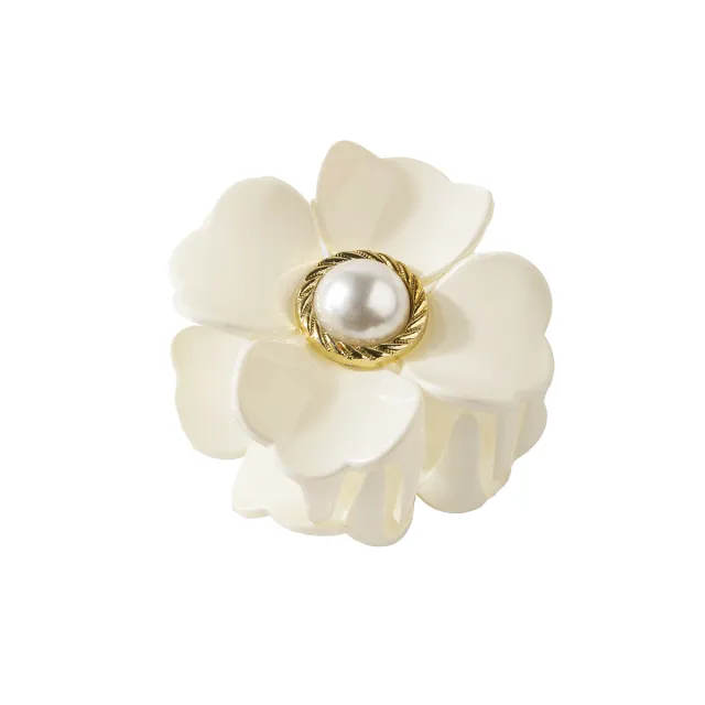 French Romantic Flower Clasp Pearl Hairpin Girl Beige - Shop at LoveMi