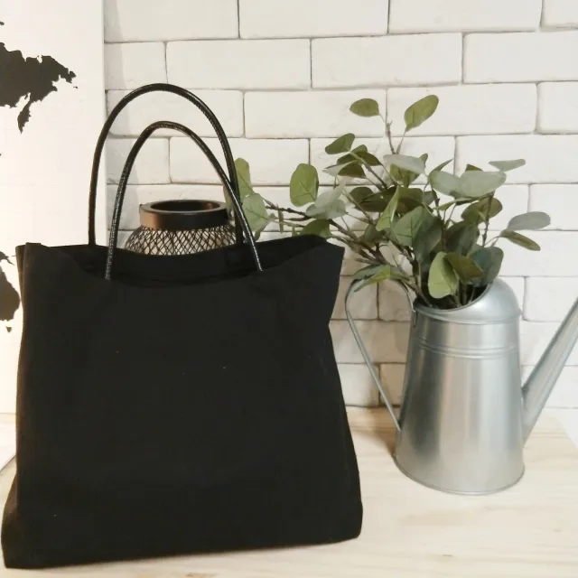 Large capacity Storage Simple Canvas Bag Solid Color Handbag Black - Shop at LoveMi