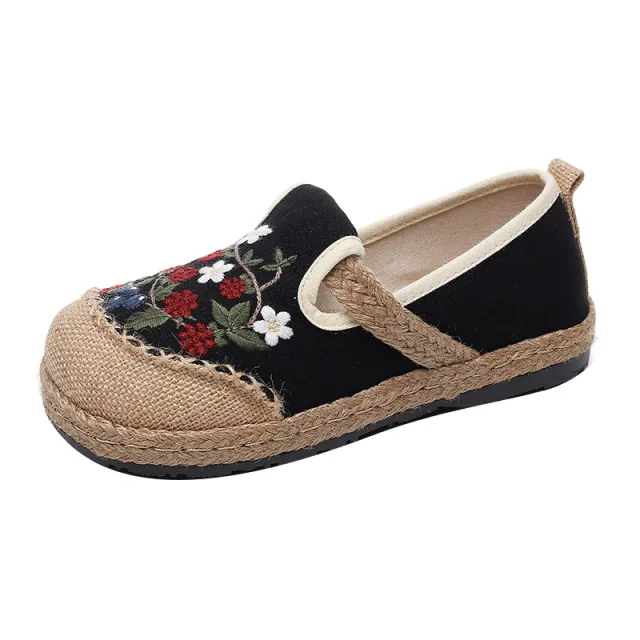Ethnic Style Embroidered Shallow Cut Low Top Old Cloth Shoes Red - Shop at LoveMi