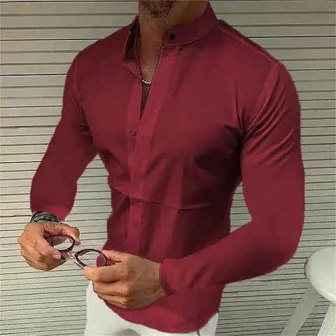 Men's Shirt Made of Pure Colored Imitation Silk Fabric