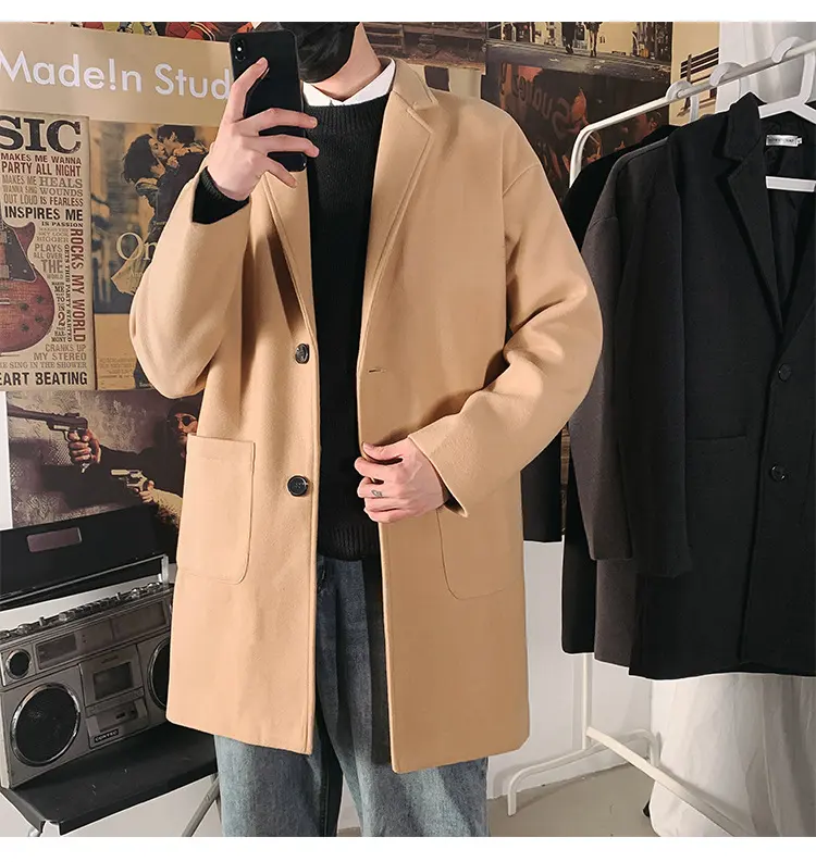Mid-length Coat Men's Slim Handsome Woolen