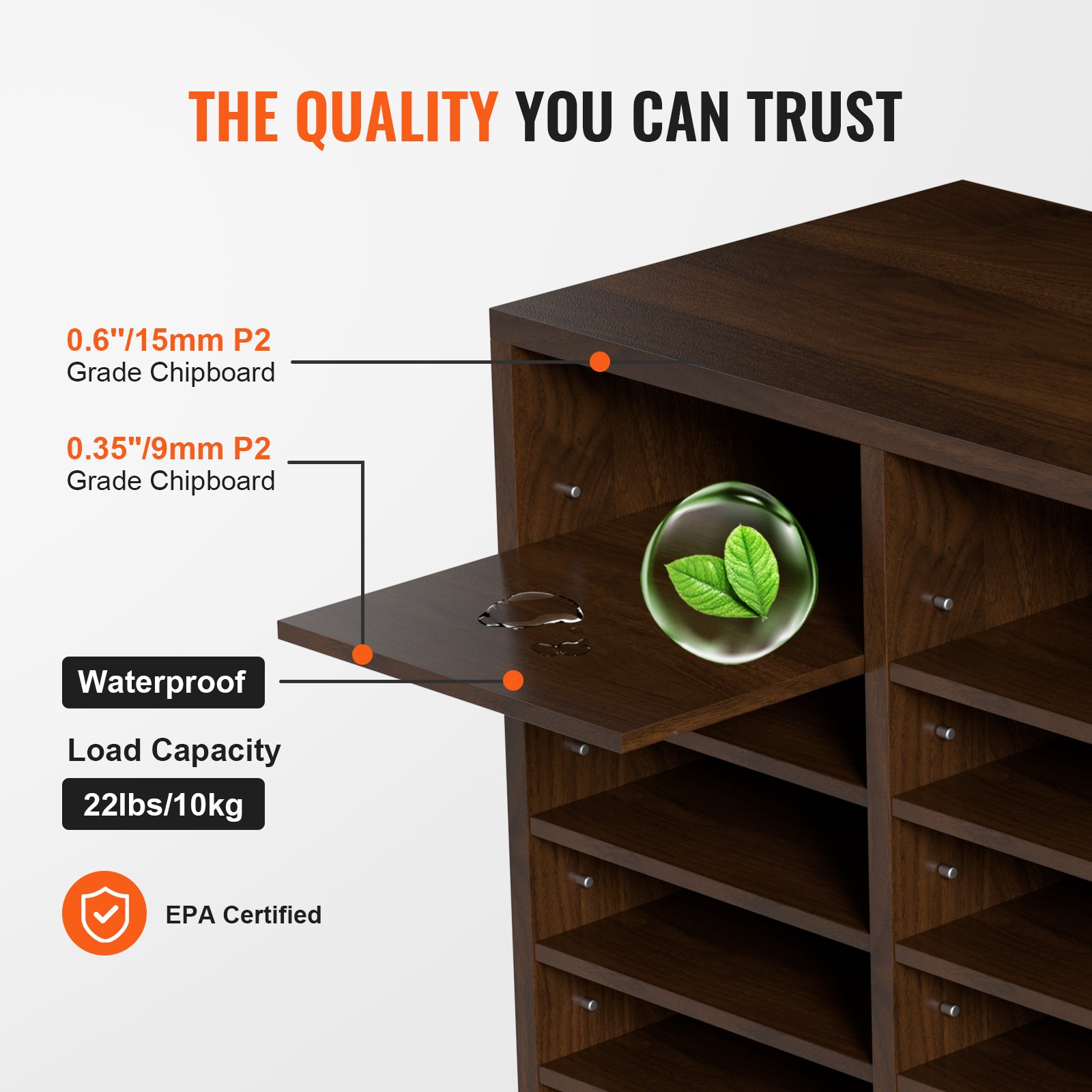 VEVOR Literature Organizers, 24 Compartments Office Mailbox With Adjustable Shelves, Wood Literature Sorter 29x12x24.4 Inches For Office, Home, Classroom, Mailrooms Organization, EPA Certified, Brown — foto 3