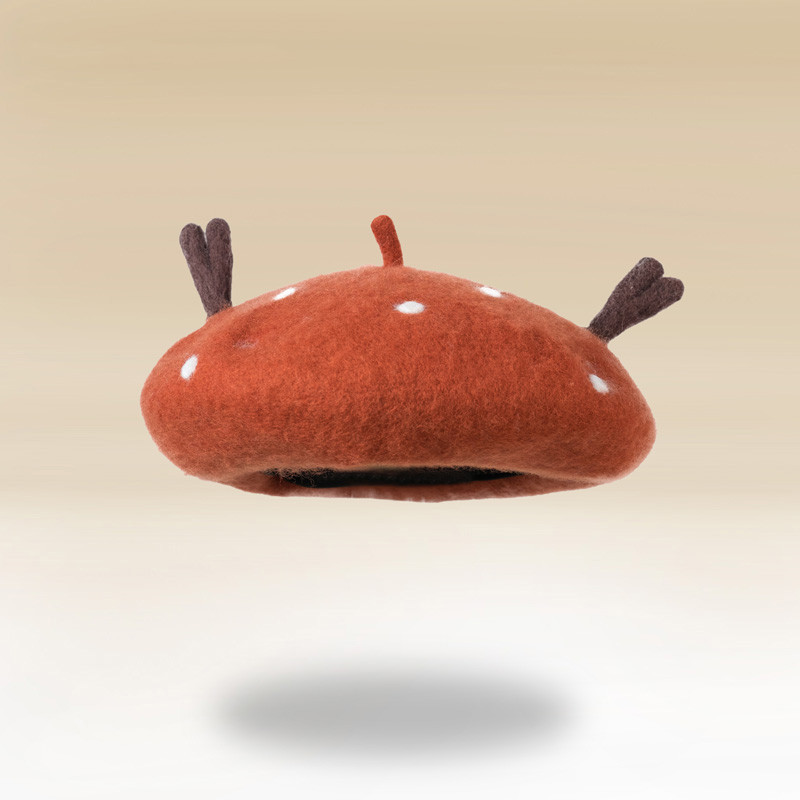 Caramel Color Small Antlers Children's Wool Beret